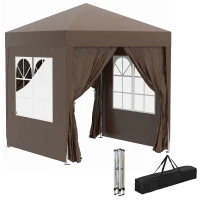 Outsunny 2 x 2 m Garden Pop Up Gazebo, Wedding Party Tent Marquee, Water Resistant Awning Canopy with Sidewalls, Windows, Carry Bag, Coffee(m-10)