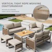 Modern Garden Corner Sofa Set with High‑Density Foam Cushions, Weatherproof Outdoor Set for 6-7 People, 120L x 65W x 66.5H cm, Beige(m-6)
