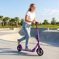 SPORTNOW Foldable Kick Scooter with Height Adjustable Handlebar, One-click Folding Adult Scooters with 200 mm Big Wheels, Purple(m-8)