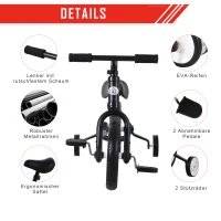 HOMCOM loopfiets kinderfiets loopfiets zijwielen pedalen 2-5 jaar zwart(m-6)