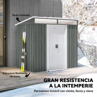 Outsunny Caseta de Jardín 195x122x181,5 cm con Puerta Corredera 2 Ventanas y Anti-UV para Almacenar Herramientas Gris Claro(m-6)