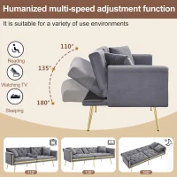 Two-Seater Convertible Sofa Bed with 3-Level Adjustable Backrest, Space-Saving Sleeper Sofa with High-Density Foam, 174L x 76W x 71.5H cm, Grey(m-5)