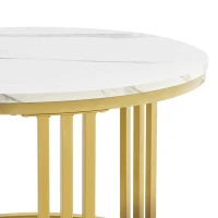 2-In-1 Round Coffee Table Set with High-Gloss Tops, Space-Saving Center Table Set with 2 Drawers, 70L x 70W x 46H cm, White+Gray(m-13)
