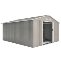 Outsunny Abrigo de Jardim 340x386x200 cm 13,1 m² Abrigo de Exterior de Aço com Portas de Correr e Ventilações Cinza Claro