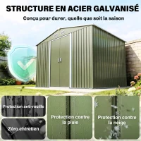 Outsunny Abri de jardin 5,4 m² 2,77 x 1,95 x 1,92 m kit de fondation porte coulissante ventilations acier galvanisé, vert clair(m-4)