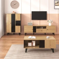 3-Piece Living Room Furniture Set with Water-Resistant Surfaces, Contemporary Living Room Set with Practical Storage, 170L x 40W x 50.5H cm, Black+Wood(m-1)