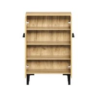 Space-Saving Entryway Storage with Adjustable Shelves and Large Capacity, Modern Shoe Cabinet with Double Doors, 60L x 34.5W x 95H cm, Black+Wood(m-9)