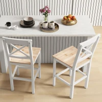 HOMCOM Barhocker 2er Set Barstuhl aus Kiefernholz mit Fußstütze, Lehne, Landhaus-Stil für Küche, Wohnzimmer, Natur(m-7)