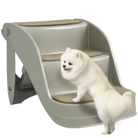 PawHut Escalera para Perros Pequeños Plegable 3 Peldaños Escalones para Perros con Alfombras Antideslizantes 49x38x38 cm Gris(m-10)