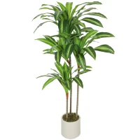 HOMCOM Kunst Dracaena Boom 120 cm met flexibele stammen en witte pot voor woonkamer, slaapkamer of kantoor(m-10)