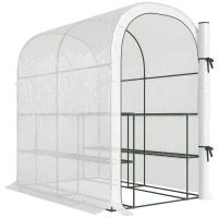 Outsunny Walk-in Greenhouse with Shelves, Small Greenhouse with PE Cover and Roll-up Door, 123 x 187 x 189 cm, White(m-1)