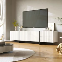Stylish TV Cabinet with MDF and Particleboard Construction, Soft-Close TV Stand with 3 Doors and 2 Drawers, 190L x 35W x 45H cm, Black+White(m-1)