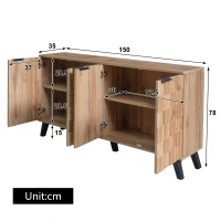 Modern Sideboard with Matt Handles and Sturdy Legs, Durable Storage Cabinet with Adjustable Shelves, 150L x 35W x 78H cm, Wood(m-3)