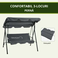 Outsunny Leagăn de Grădină cu 3 Locuri cu Copertină și Cadru din Oțel și Poliester, 172x110x153 cm, Gri(m-4)