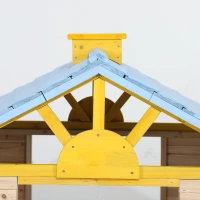Outsunny Wooden Playhouse, Wendy House with Door, Bench, Flowerpot Holder, for Ages 3-7 Years, Blue(m-10)