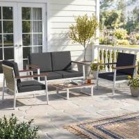 Outsunny Set Divani Giardino 4 Persone: 2 Poltrone, Divanetto, Tavolino.(m-2)