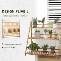 Outsunny Jardiniera de exterior din bambus cu 3 niveluri cu design inaltat si pliabil, 98x37x96,5 cm, culoarea lemnului(m-7)