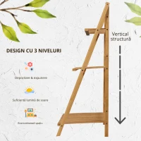 Outsunny Jardiniera de exterior din bambus cu 3 niveluri cu design inaltat si pliabil, 98x37x96,5 cm, culoarea lemnului(m-5)