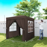 Outsunny 2 x 2 m Garden Pop Up Gazebo, Wedding Party Tent Marquee, Water Resistant Awning Canopy with Sidewalls, Windows, Carry Bag, Coffee(m-3)