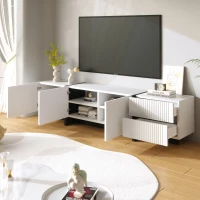 Stylish TV Cabinet with MDF and Particleboard Construction, Soft-Close TV Stand with 3 Doors and 2 Drawers, 190L x 35W x 45H cm, Black+White(m-4)