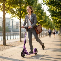 SPORTNOW Foldable Kick Scooter with Height Adjustable Handlebar, One-click Folding Adult Scooters with 200 mm Big Wheels, Purple(m-9)