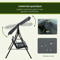 Outsunny Leagăn de Grădină cu 3 Locuri cu Copertină și Cadru din Oțel și Poliester, 172x110x153 cm, Gri(m-7)