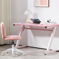 HOMCOM Armless Heart Computer Desk Chair, Teddy Fleece Swivel Office Chair, Makeup Vanity Chair with Height Adjustable, Wheels, for Home Study Bedroom, Pink(m-10)