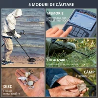 Outsunny Detector de Metale cu Bobină Impermeabilă și 5 Moduri Profesionale, 28x21x48-130 cm, Gri(m-7)