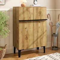 Space-Saving Entryway Storage with Adjustable Shelves and Large Capacity, Modern Shoe Cabinet with Double Doors, 60L x 34.5W x 95H cm, Black+Wood(m-1)