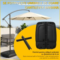 Outsunny Bază pentru Umbrelă de Soare cu Braț, Umplibilă până la 75 kg, cu Bază în Formă de T Inclusă, 80x60x17 cm, Neagră(m-4)