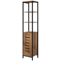 kleankin Coluna Casa de Banho Armário Alto Casa de Banho Estreito com Porta de Ripas Prateleiras Ajustáveis 37x30x167 cm Castanho Rústico(m-11)