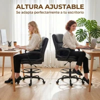 HOMCOM Silla de Dibujo Silla de Escritorio Ergonómica Giratoria con Altura y Reposapiés Ajustable Negro(m-4)
