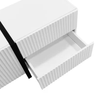 Stylish TV Cabinet with MDF and Particleboard Construction, Soft-Close TV Stand with 3 Doors and 2 Drawers, 190L x 35W x 45H cm, Black+White(m-9)