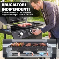 Outsunny Barbecue a Gas con Coperchio, 4 Bruciatori da 11.6kW, Fornello, Mensola e 2 Ruote, 110x50x100cm Nero(m-5)