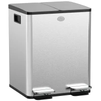 HOMCOM 2 x 20 L Doppelmülleimer, Pedalöffnung, leicht zu reinigen, Edelstahl, Kunststoff, Silber(m-11)