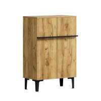Space-Saving Entryway Storage with Adjustable Shelves and Large Capacity, Modern Shoe Cabinet with Double Doors, 60L x 34.5W x 95H cm, Black+Wood(m-10)