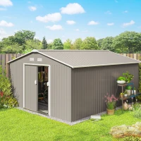 Outsunny 13 x 11ft Large Metal Storage Shed Sliding Doors - Warm Grey(m-2)