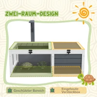 PawHut Schildpaddenverblijf, Reptielenbox met 2 Kamers, Deksel, Kunststof Schalen, Ramen, Hout, Grijs(m-4)