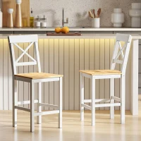 HOMCOM Barhocker 2er Set Barstuhl aus Kiefernholz mit Fußstütze, Lehne, Landhaus-Stil für Küche, Wohnzimmer, Natur(m-8)