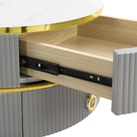 2-In-1 Round Coffee Table Set with High-Gloss Tops, Space-Saving Center Table Set with 2 Drawers, 70L x 70W x 46H cm, White+Gray(m-8)