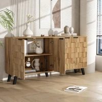 Modern Sideboard with Matt Handles and Sturdy Legs, Durable Storage Cabinet with Adjustable Shelves, 150L x 35W x 78H cm, Wood(m-4)