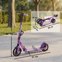 SPORTNOW Foldable Kick Scooter with Height Adjustable Handlebar, One-click Folding Adult Scooters with 200 mm Big Wheels, Purple(m-3)