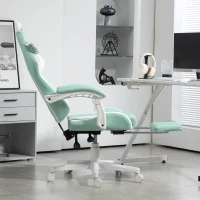 HOMCOM Cat Ear and Paw Reclining Office Chair, with Footrest - Light Blue/White(m-14)