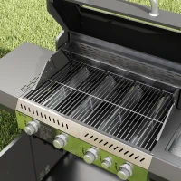 Outsunny 4+1 Burner Gas BBQ Grill with Clear View Lid, Portable Gas Barbecue Grill with Built-in Thermometer, Side Table, Cabinet, Wheels, Grease Tray for Garden Party Outdoor Cooking, Black(m-10)