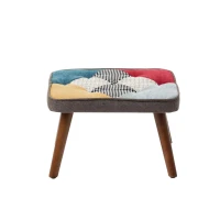 Rocking Chair and Footstool Set with Back Cushion, Quilted Patchwork Leisure Chair Solid with Wood and Iron Legs, 100L x 69.5W x 88.5H cm, Colorful(m-10)