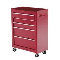 HOMCOM Rollbarer Werkzeugwagen, Werkstattwagen aus Stahl 5 Schubladen abschließbar 2 Schlüssel, 61,5 x 33 x 82,5 cm, rot(m-7)