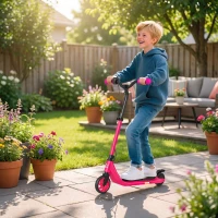 HOMCOM 120W Electric Scooter, E-Scooter, Adjustable Height, Rear Brake, for Ages 6+, Pink(m-2)