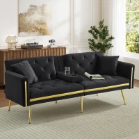 Two-Seater Convertible Sofa Bed with 3-Level Adjustable Backrest, Space-Saving Sleeper Sofa with High-Density Foam, 174L x 76W x 71.5H cm, Black(m-1)