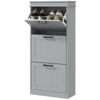 HOMCOM Schuhschrank, Schuhschrank 3 Klapptüren 15 Paar, verstellbare Regale, 54 x 24 x 117,5 cm, grau(m-7)