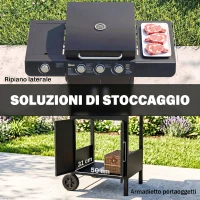 Outsunny Barbecue a Gas con Coperchio, 4 Bruciatori da 11.6kW, Fornello, Mensola e 2 Ruote, 110x50x100cm Nero(m-6)